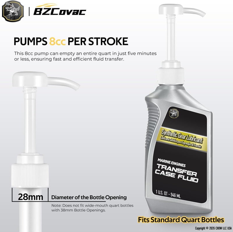 Bzcovac Lower Unit Gear Oil Pump for Standard Quart Bottles - 8cc Pump, 8mm & 10mm Adapters, 3/8" Metal Swivel - Outboard Motors Gear Lube Pump for Mercury, Yamaha, Suzuki, and More - Image 4